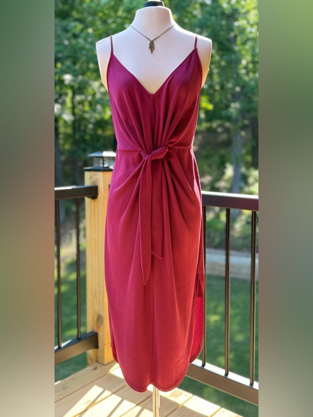 Gentle Fawn Nashville Midi Dress XS Magenta Tie Front Slip Dress NWT